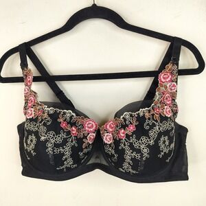Enchanted Floral Embroidered Underwire Bra 40C Romantic Black Pink